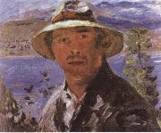 Lovis Corinth Self-Portrait in a Straw Hat oil painting reproduction